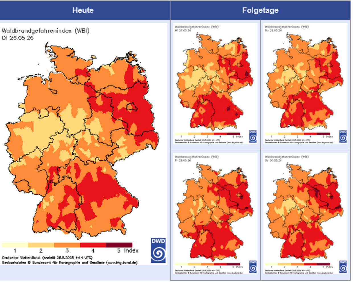 &copy; Deutscher Wetterdienst - Homepage - Waldbrandgefahren-Index